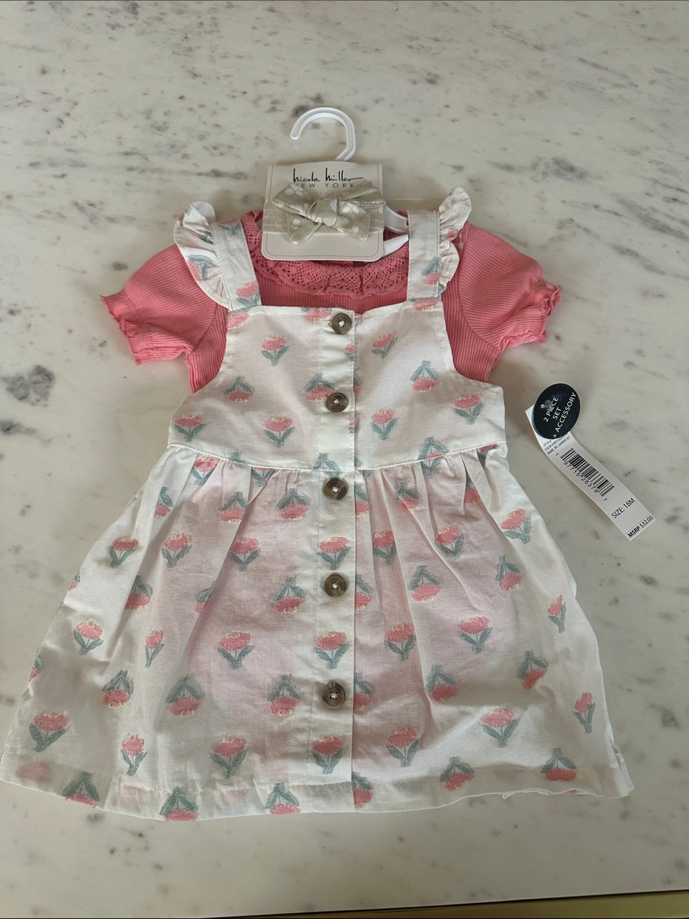 Nicole Miller Pink Floral Pinafore Dress Set
